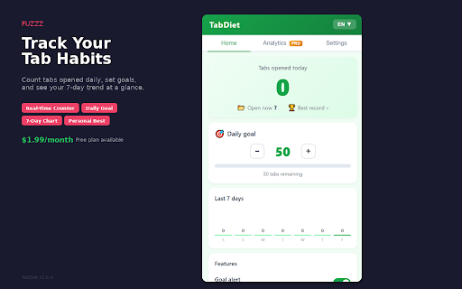 TabDiet - タブダイエット :: 1日に開くタブ数を記録し、節約記録を達成しよう!月次ランキングやヒートマップでタブ習慣を可視化。