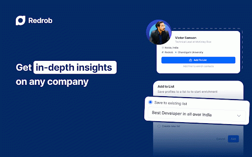 Redrob :: Save LinkedIn profiles to Redrob lists and enrich them with verified contact details in one click.