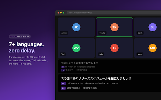 TransLive :: Real-time transcription & translation for online meetings