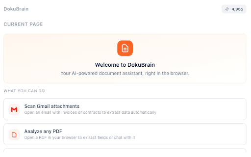 DokuBrain for Chrome — Document AI Assistant :: Scan invoices from Gmail, analyze contracts, and chat with any PDF — all in one AI-powered browser sidepanel. Powered by DokuBrain.