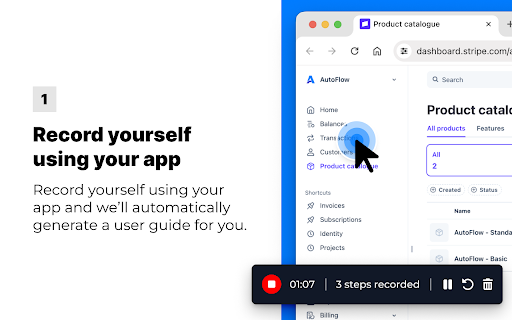 AutoFlow :: Turn screen recordings into user guides. Simply record yourself using your app and we'll automatically create user guides for you.