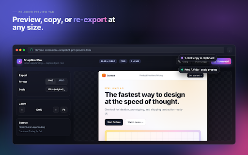 SnapShot Pro — Full Page Screenshot Capture :: Capture stunning full-page, scrolling, and visible-area website screenshots in HD. Fast, reliable, and beautifully designed.