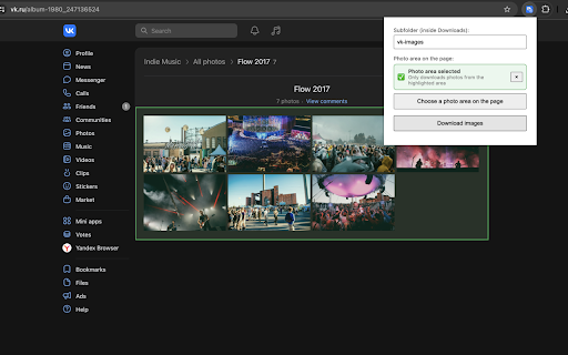 VK Image Downloader :: Downloads full-quality photos from VK (vk.com/vk.ru) pages, with an on-page picker to limit downloads to one photo area.