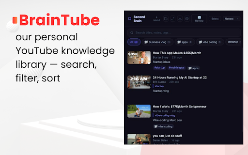 BrainTube :: Save YouTube videos with notes, tags, and timestamps. Build your personal knowledge library.
