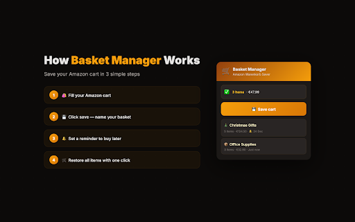 Basket Manager – Cart Saver & Reminder :: Save your Amazon cart as a basket, set reminders, and buy at the right time. Never miss a deal.