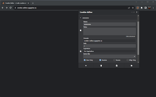Cookie Manager: View, Edit, Import & Export :: Full cookie management — view, edit, import and export cookies for any site.