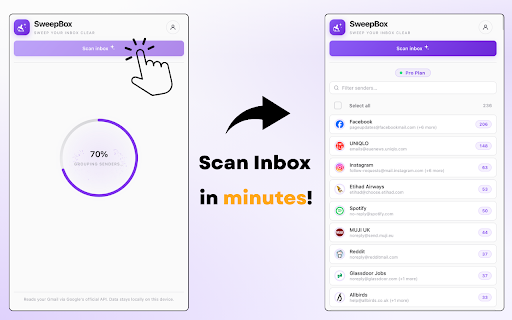 Gmail Cleaner & Mass Unsubscribe Tool - SweepBox :: Clean Gmail inbox in minutes. Mass unsubscribe newsletters, bulk delete spam & promo emails. Fast Gmail cleaner, privacy-first.