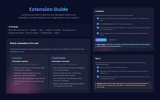 Talentopian Explorer — Interview & Career Companion :: Live AI companion for video interviews. Real-time answer structure from your resume, plus STAR debrief and thank-you note after.