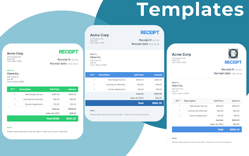 Invoice Generator for Chrome™ :: Create professional invoices instantly with multiple templates, PDF export, and smart calculations. No signup required!