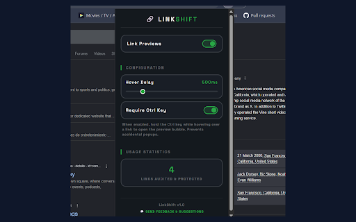 LinkShift: Sandboxed Link Previewer :: Preview links on hover inside a clean, sandboxed popover. Bypass trackers, block ads, and read articles distraction-free.