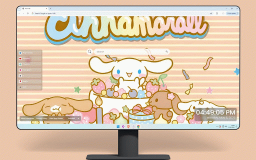 Cinnamoroll Aesthetic Live Wallpaper :: Cinnamoroll and puppy friends surrounded by colorful sweets on pink striped background.