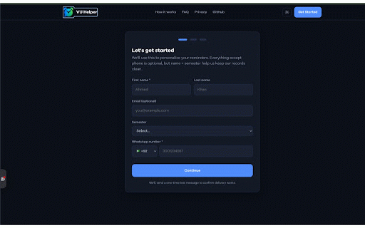 VU Helper :: WhatsApp reminders before every Virtual University quiz, assignment, and GDB. Free, runs in the cloud, no laptop needed.