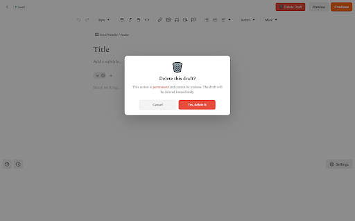 Substack Draft Delete Button :: Adds a Delete Draft button to the Substack post editor.