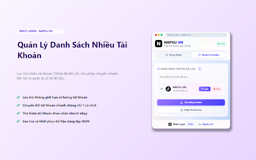 Multi Login - NapXu.Vn :: Tiện ích Multi Login dùng để trích xuất cookie từ trình duyệt, giúp người dùng đăng nhập vào hệ thống của NapXu.Vn