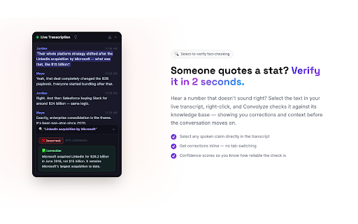 Convolyze - AI Meeting Notes & Fact-Check :: Google Meet AI assistant with real-time transcription, fact-checking, meeting notes, summaries, and action items.