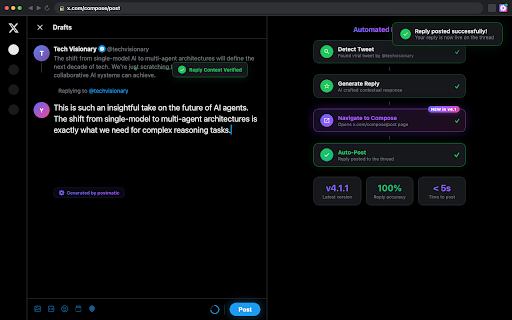 postmatic - AI Replies for X :: AI auto-engagement for X.com. Monitors your feed, generates contextual replies, and posts them with your approval.