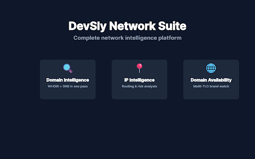 DevSly Network Tools :: Professional WHOIS, DNS intelligence, IP analytics, and multi-TLD availability checks