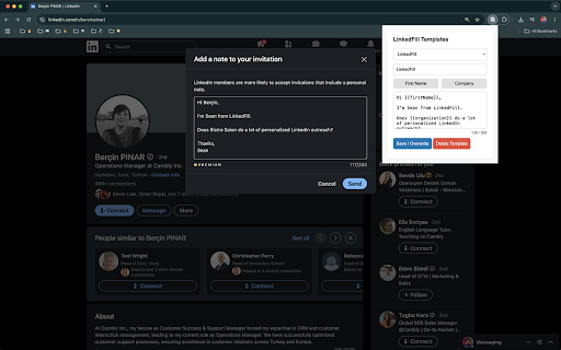 LinkedFill – LinkedIn™ Contact Request Message Personalizer :: Pre-fills LinkedIn connect messages with a personalized template.
