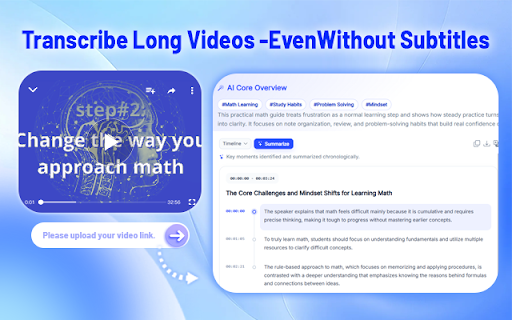 AI Video Transcriber for YouTube with ChatGPT & Gemini :: Save time with instant AI YouTube summaries and transcripts. Download or copy subtitles with timestamps in just one click.
