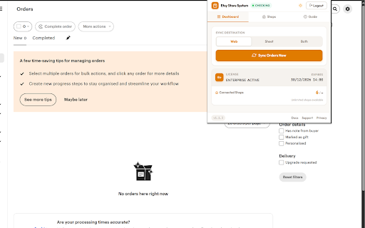 Etsy Orders Sync - Etsy Store System :: Sync Etsy shop orders to a web dashboard and Google Sheets. Manage multiple shops and track orders in one place.