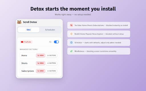 Scroll Detox: YouTube & Reddit Feed Blocker :: Block distracting content on YouTube and Reddit. Focus on what matters.