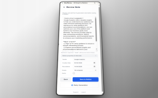 MailNotes - AI Email to Notion :: Analyze emails with AI and save them directly to your Notion databases.