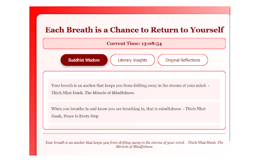 Each Breath is a Chance :: A Chrome extension offering 100 mindfulness quotes categorized into Buddhist Wisdom, Literary Insights