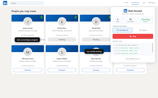 LinkedIn Auto Connect :: Automatically send connection requests on LinkedIn from My Network or Search results.