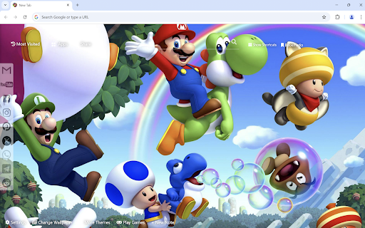 Super Mario Wallpaper :: Super Mario Run Wallpaper turn new tab to HD Super Mario Bros background. Custom Super Mario wallpaper theme for game fans.