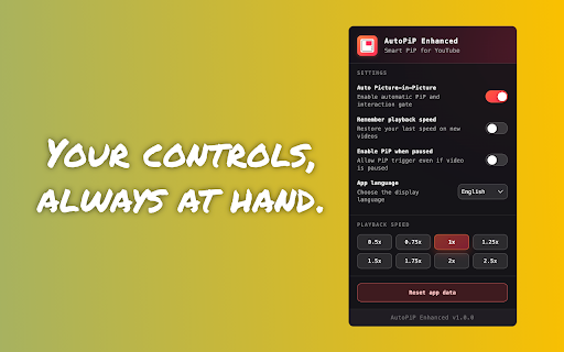 AutoPiP Enhanced :: Automatically enables Picture-in-Picture when you leave a YouTube tab.
