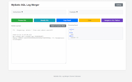 MyBatis SQL Log Merger :: Merge MyBatis SQL logs into complete SQL statements