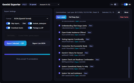 Gemini Exporter - Save All Your Chats :: 100% Free & open-source • 100% local, no tracking • One-click export all chats • PDF, HTML & Markdown • Hands-off background export