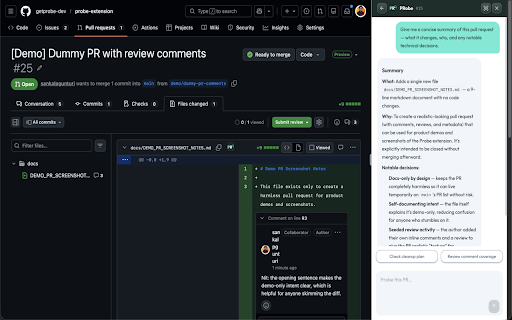 PRobe :: AI review companion for GitHub PRs