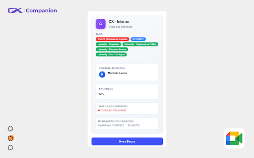 CX | Companion :: Captura conversas do WhatsApp e envia para o CustomerX e Busca clientes no CustomerX para o Google Meet, Teams e Zoom