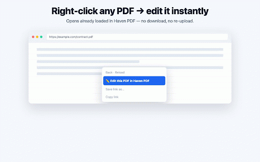 Haven PDF — Free PDF Editor & Tools (No Upload) :: Merge, split, edit, sign, OCR & convert PDFs — 100% in your browser. Right-click any PDF to open it. Files never leave your device.