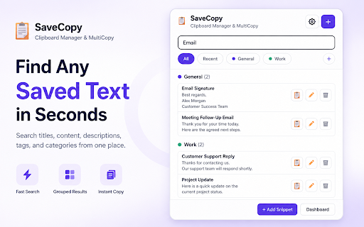 SaveCopy – Clipboard Manager & MultiCopy :: Save clipboard history, organize reusable text, and quickly copy or paste multiple snippets with categories and search.