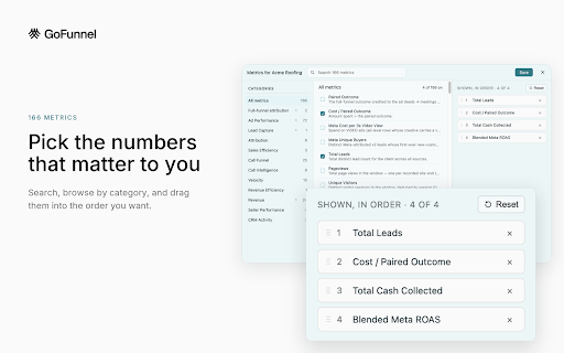 GoFunnel :: Overlay your GoFunnel tracked metrics directly inside Meta Ads Manager.