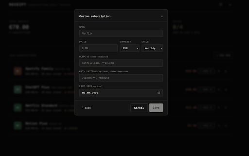Receipt :: Know which subscriptions you pay for but don't actually use.