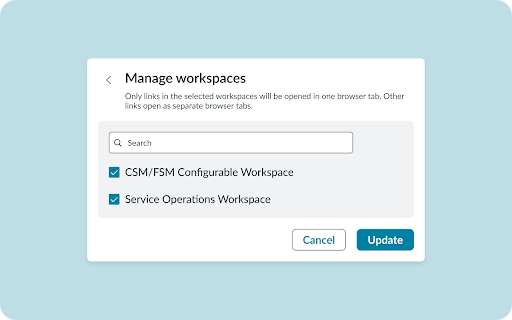 ServiceNow Link Manager :: This extension ensures that record urls opened in ServiceNow do not spawn multiple tabs, consolidating them into a single workspace.
