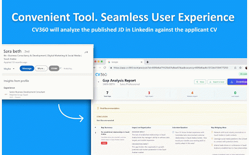 CV360 - LinkedIn CV Analyzer :: Analyze applicant CVs and generate CV quality insights, without leaving LinkedIn. Sign up at CV360.tech