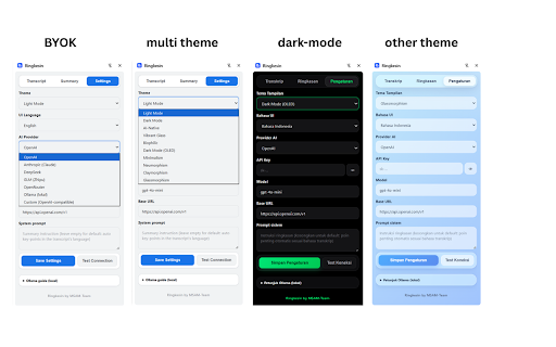 Ringkesin :: Turn conversations into transcripts & AI summaries. Keeps recording in the background, supports local Ollama — free & private.