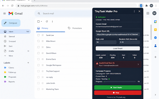 TinyTask Mailer Pro :: Gmail & Google Sheets Workflow Automation by Tinytask.org