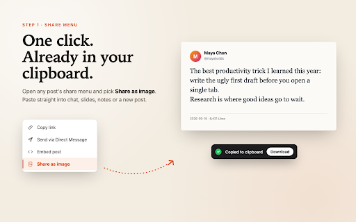PaperCard — Tweet & Reddit Post to Image :: Turn social media posts, or any text you select, into clean image cards. One click, copied to your clipboard. No watermark.