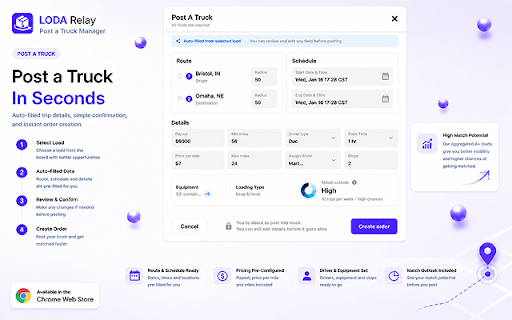 LODA Relay – Post a Truck Manager :: LODA Relay helps you manage Post a Truck, quickly post trucks from live loads, access more loads, and bypass performance limits.