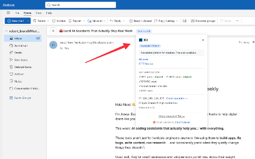 Email Detective for Outlook: Identify ESPs & Check Authentication :: Detects which of 140+ email services (ESPs) sent any email in Outlook web, plus SPF, DKIM and DMARC checks.