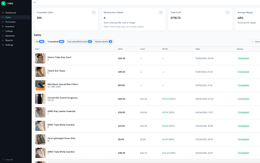VISSO – Vinted Sync :: Sync your Vinted sales, purchases, inventory and listings into VISSO to track profit and stock.
