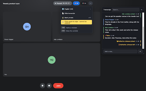 Plática Notes :: Saves Google Meet transcripts and chat locally.