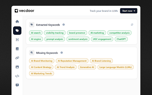 SEO & GEO Analyzer by Vecdoor :: Optimize pages for search engines & AI. Analyze keywords, headlines, schema & content for SEO & GEO.