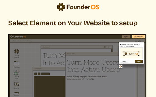 FounderOS Flow :: Highlight elements on a webpage by hovering, with URL input.