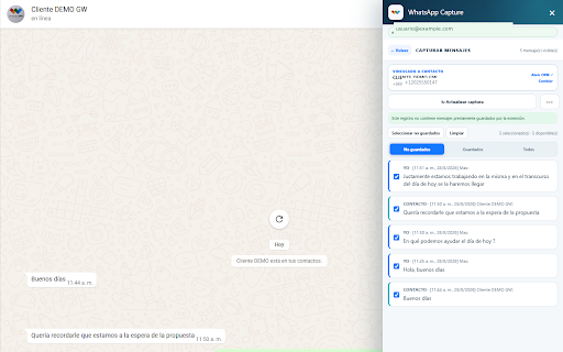 GW WhatsApp Capture :: Captura selectiva de conversaciones de WhatsApp Web y registro en Zoho CRM.